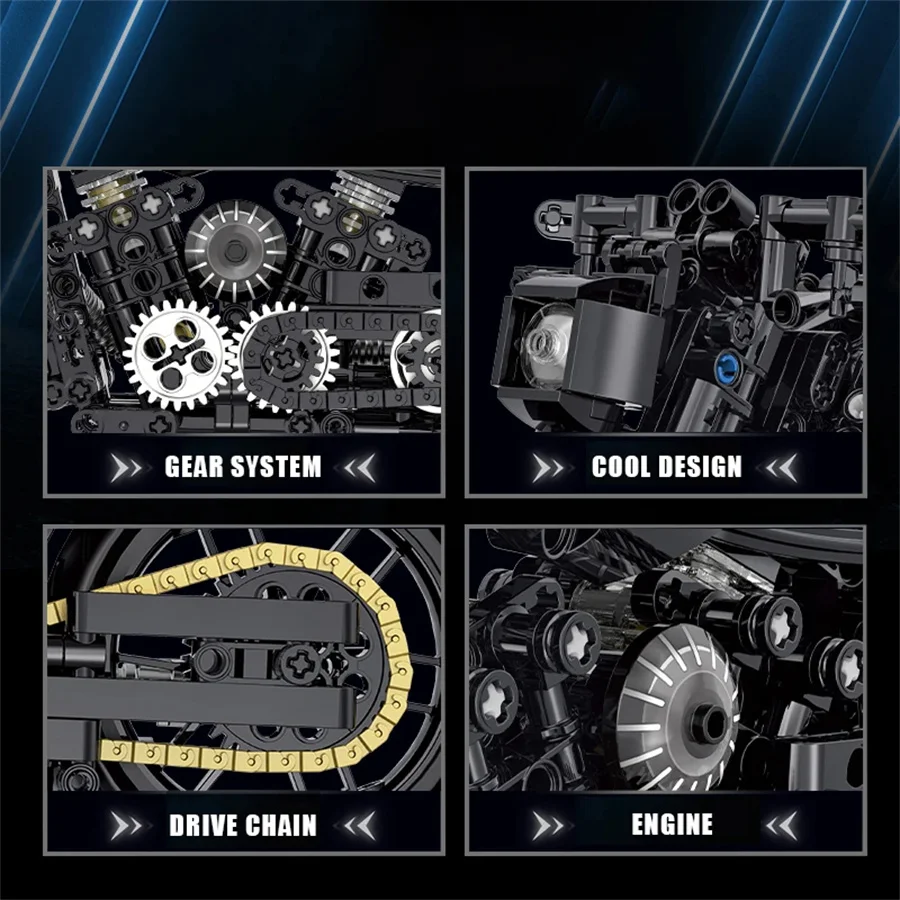 1:8 التقنية دراجة نارية تجميع نموذج Duke Harleys دراجة نارية سباق السيارات اللبنات الطوب اللعب هدايا عيد الميلاد عيد الميلاد