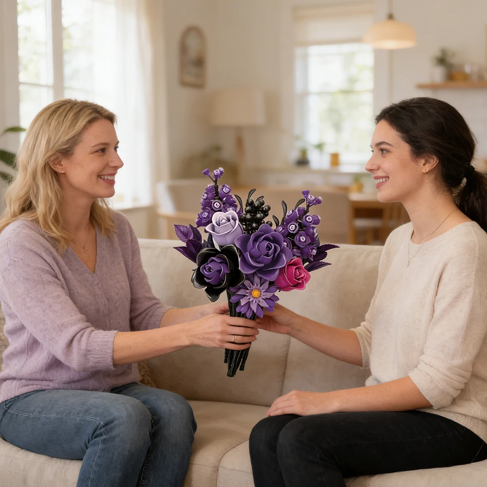 

Gothic Eternal Brick Flower Ornament Girlfriend MOC Valentine's Day Gift Roses Flower Building Blocks Kids DIY Desktop Decor New