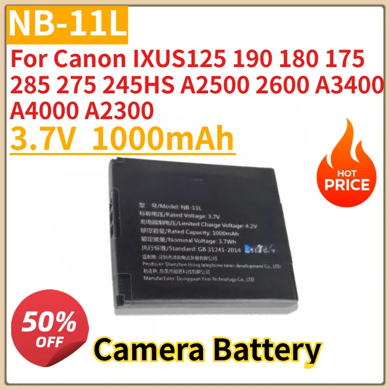 

New 3.7V 1000mAh Camera Battery NB-11L For Canon IXUS125 190 180 175 285 275 245HS A2500 2600 A3400 A4000 A2300