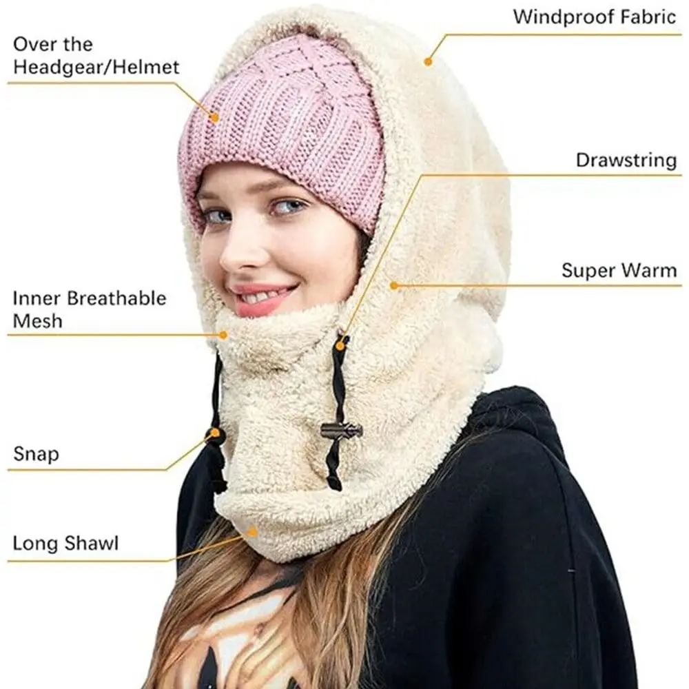 3 in 1 Warm Hood Arctic Velvet Hood Ski Mask Adjustable Hiking Scarves Winter Thermal Full Face Head Coverings Snowboard Hooded