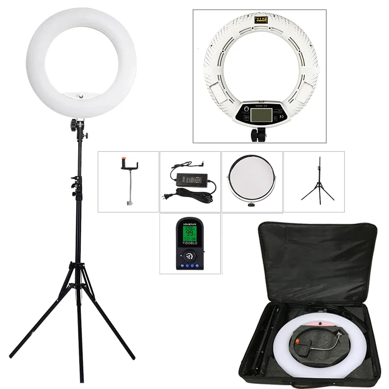 

Yidoblo FE-480 Dimmable Ring Lamp Kit Camera Photo/Studio/Phone/Video 18" 96W 480 LED Ring Light LED Lamp +200cm Tripod +Bag Kit