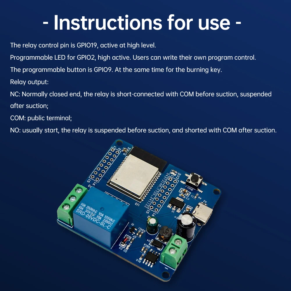 ESP32-C6 DC 5-60V 1 Way Relays Module Single Relay Module  For WIFI Bluetooth development board module Type C