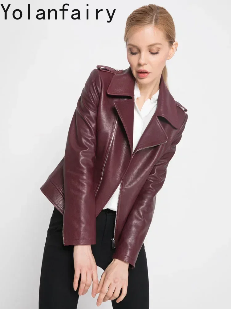 Fashion High Quality Real Leather Jacket Women Spring Autumn 2024 Motorcycle Genuine Female Sheepskin Coat Cuero Genuino Zjt1626