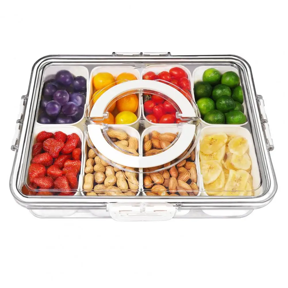 Caja de aperitivos con diseño portátil, caja de aperitivos dividida portátil con mango de tapa para fruta para niños