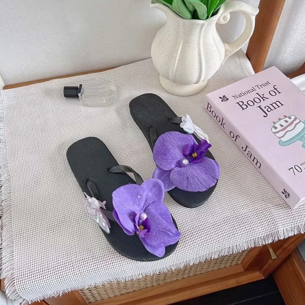 

Casual Vacation Flower Flip Flops Waterproof Soft Moth Orchid Sandals Non-Slip Flat Butterfly Orchid Slippers Summer