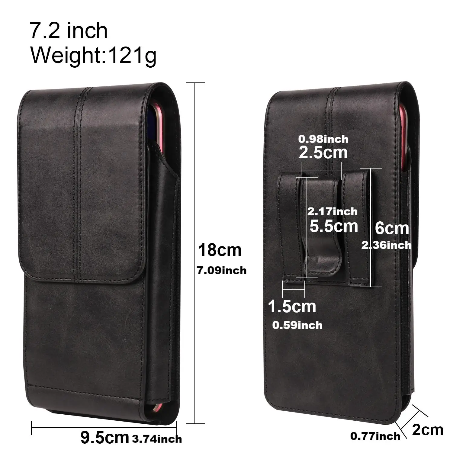 Universal Vertical Faux Leather Mobile Phone Belt Bag With Clip,Phone Holster Belt Bag Pouch With Card Slots For Within 7.2 inch view 6