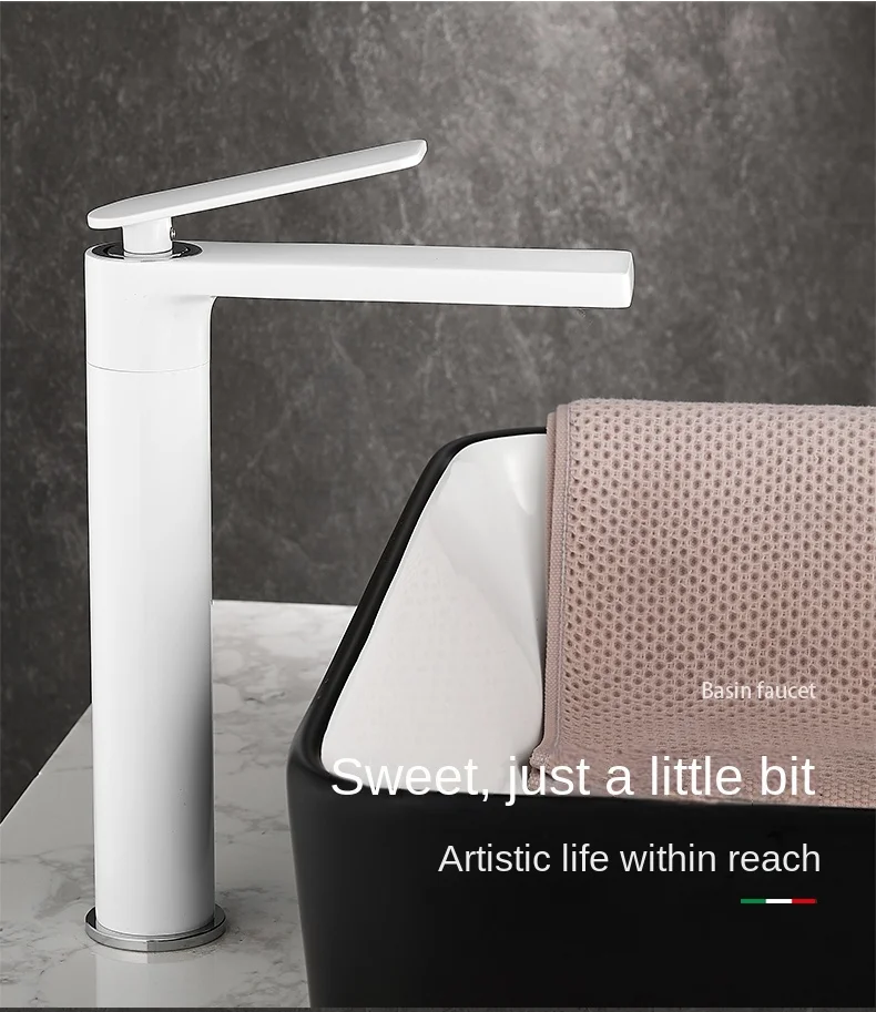 Bathroom White/Gray Bronze Solid Brass Luxury Basin Sink Tall Faucet Single Handle Water Mixer Bath Tap High And Short Style