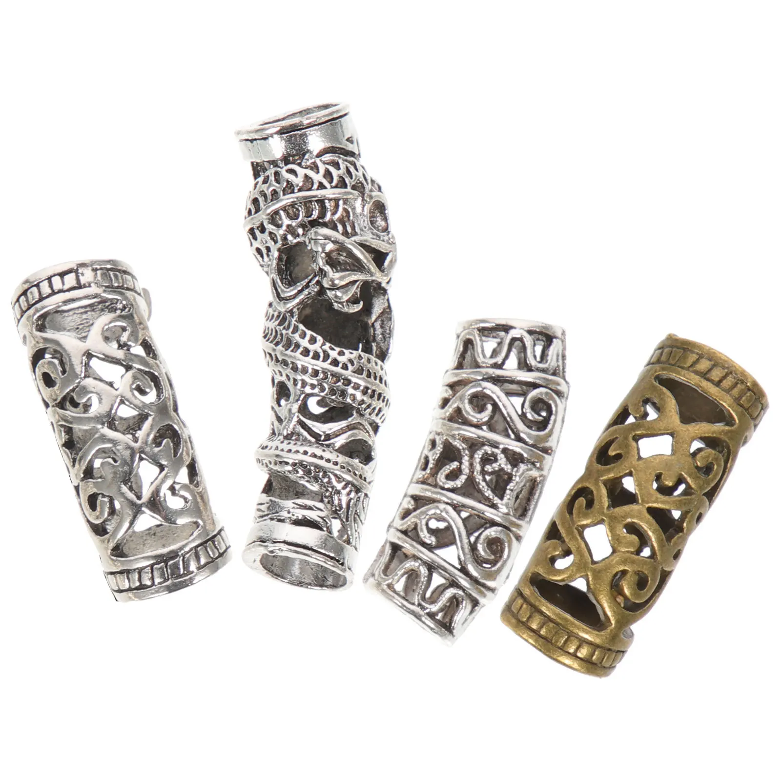 4 Uds. De puños para el cabello de aleación hueca, cuentas trenzadas de rastas de Metal, tubos de filigrana ligeros, anillos trenzados para el cabello, decoración de fiesta