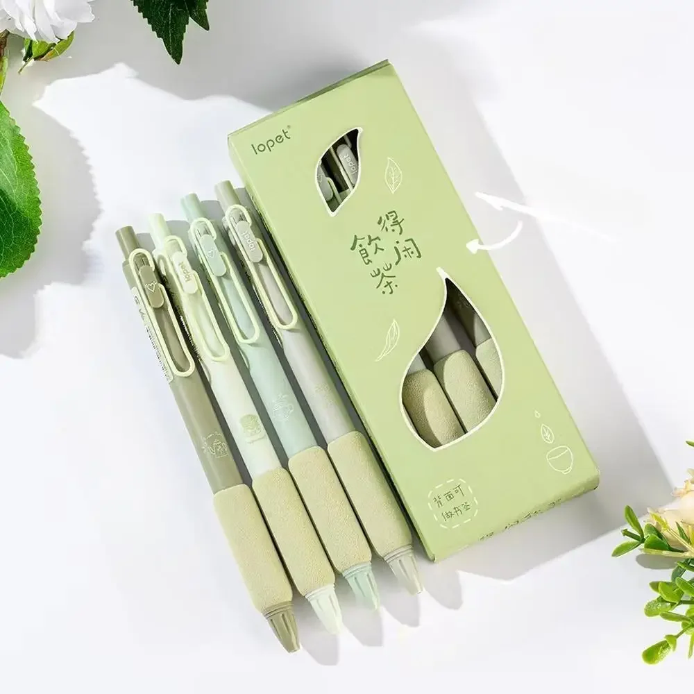 

4Pcs/Box Drinking Tea Press Gel Pen Soft Grip Sponge Finger Protection Cover 0.5mm Black Ink Pen Stationery