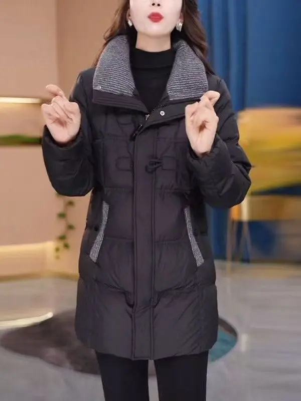 

Утепленная хлопковая куртка средней длины с отложным воротником для женщин среднего и старшего возраста, теплая зимняя верхняя одежда для повседневной носки