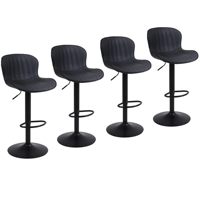 Ralex-chair Kitchen Stools Set of 4, Adjustable Height Bar Stools with Backrest and Footrest, Tall Stools for Kitchen, black