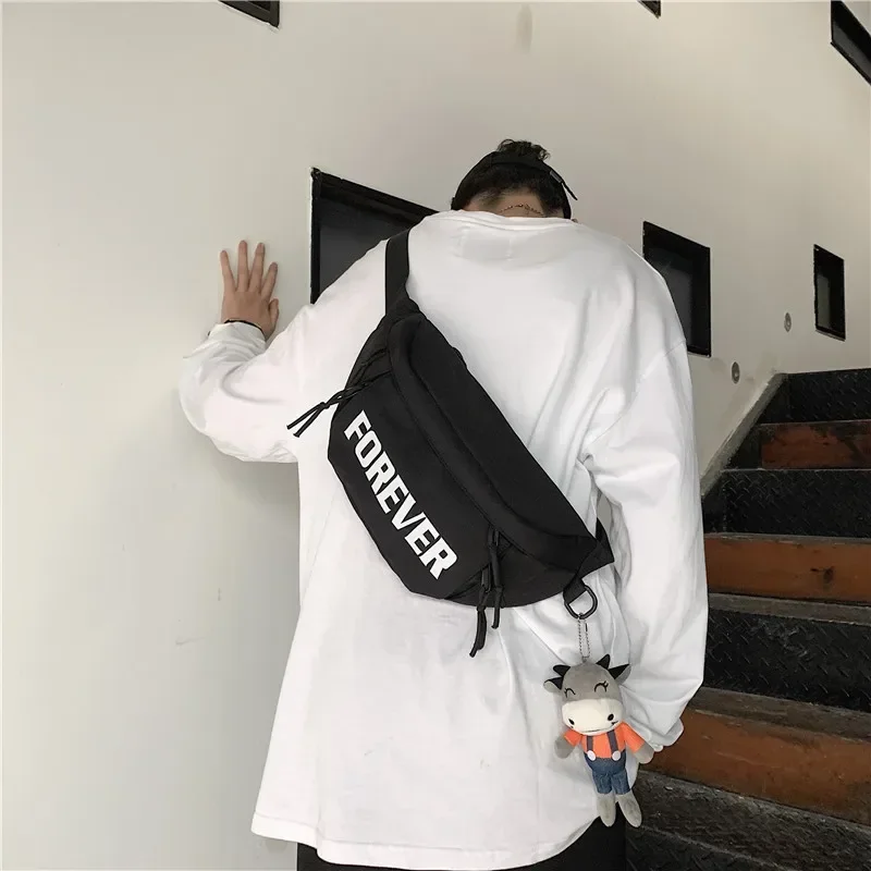 Letter Men's Chest Bags Trendy and Cool Motorcycle Bag  Large Capacity  Women's Casual Simple Crossbody Bag Student Waist Bag