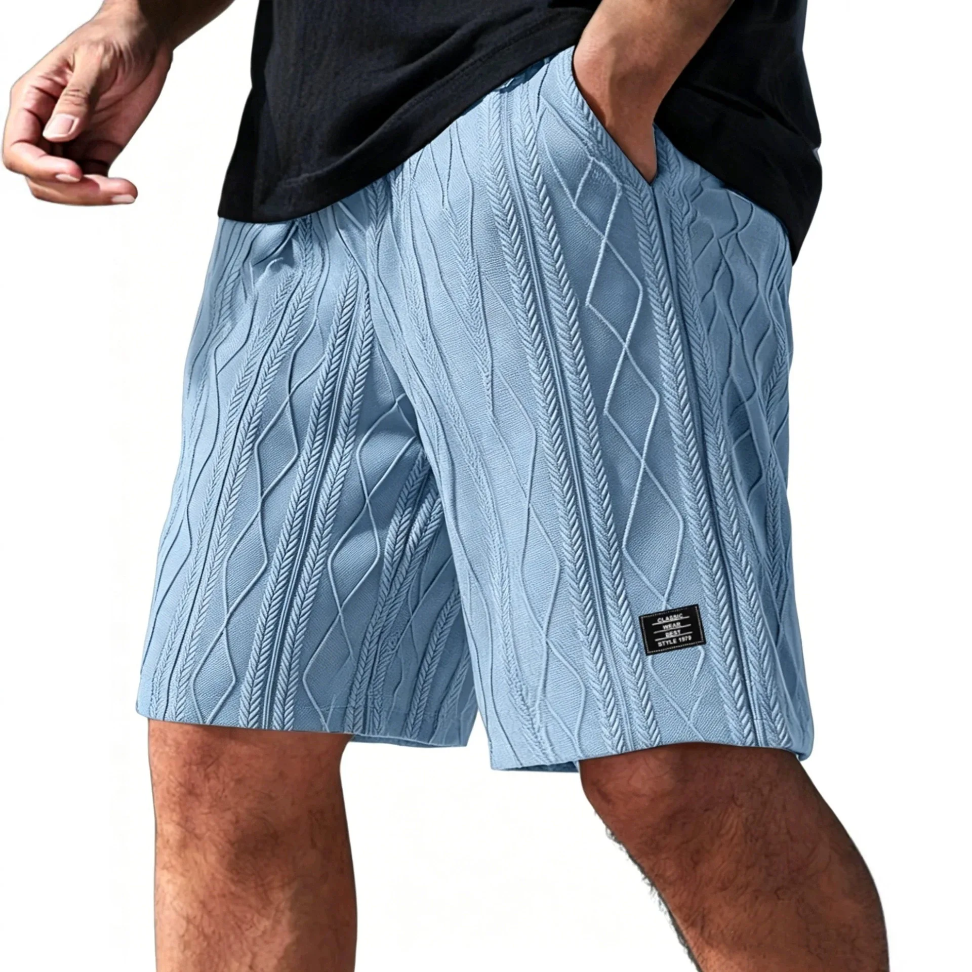 

Новые мужские повседневные шорты 2026 года: модные пляжные свободные шорты-брюки с однотонным геометрическим узором, вышивкой логотипа и этикеткой, мужские спортивные штаны