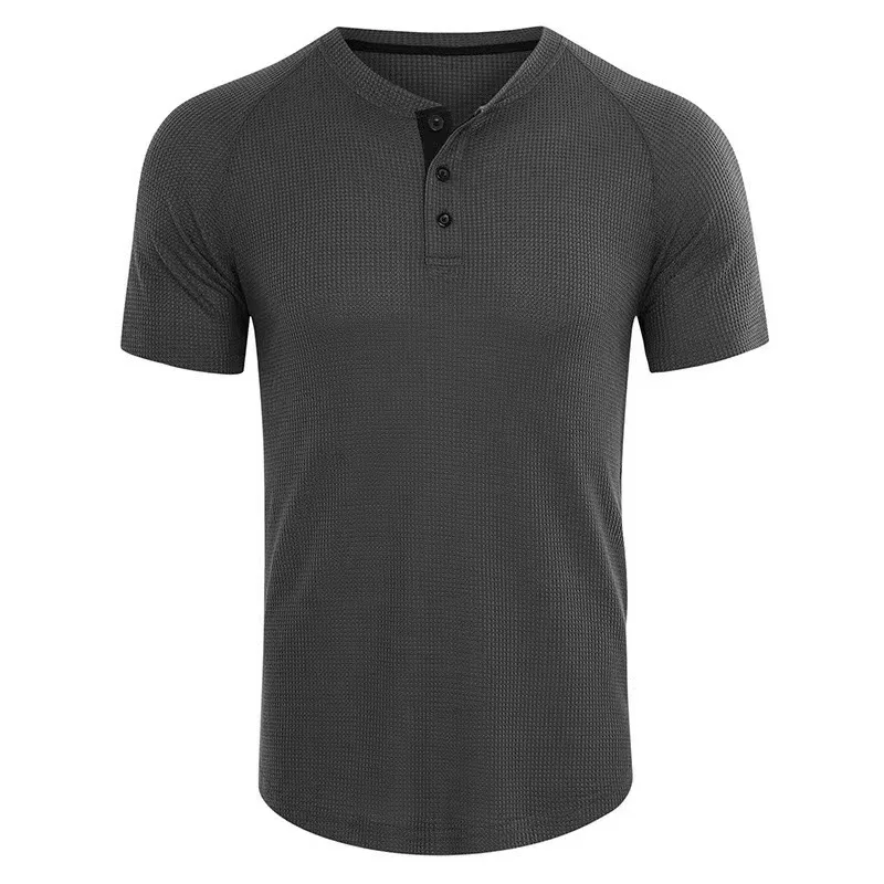 T-shirt Polo Summer Men\'s Short-sleeved T-shirt Europe And The United States Plus Size Men\'s Summer Waffle Top Henry T-shirt