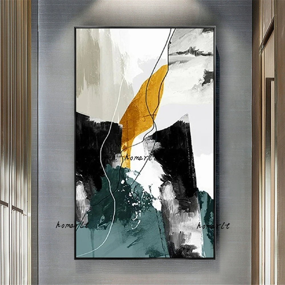 

Handmade Abstract geometric line Morandi orange watercolor Wall art pictures Nordic Canvas oil Painting Decor Living Room Home
