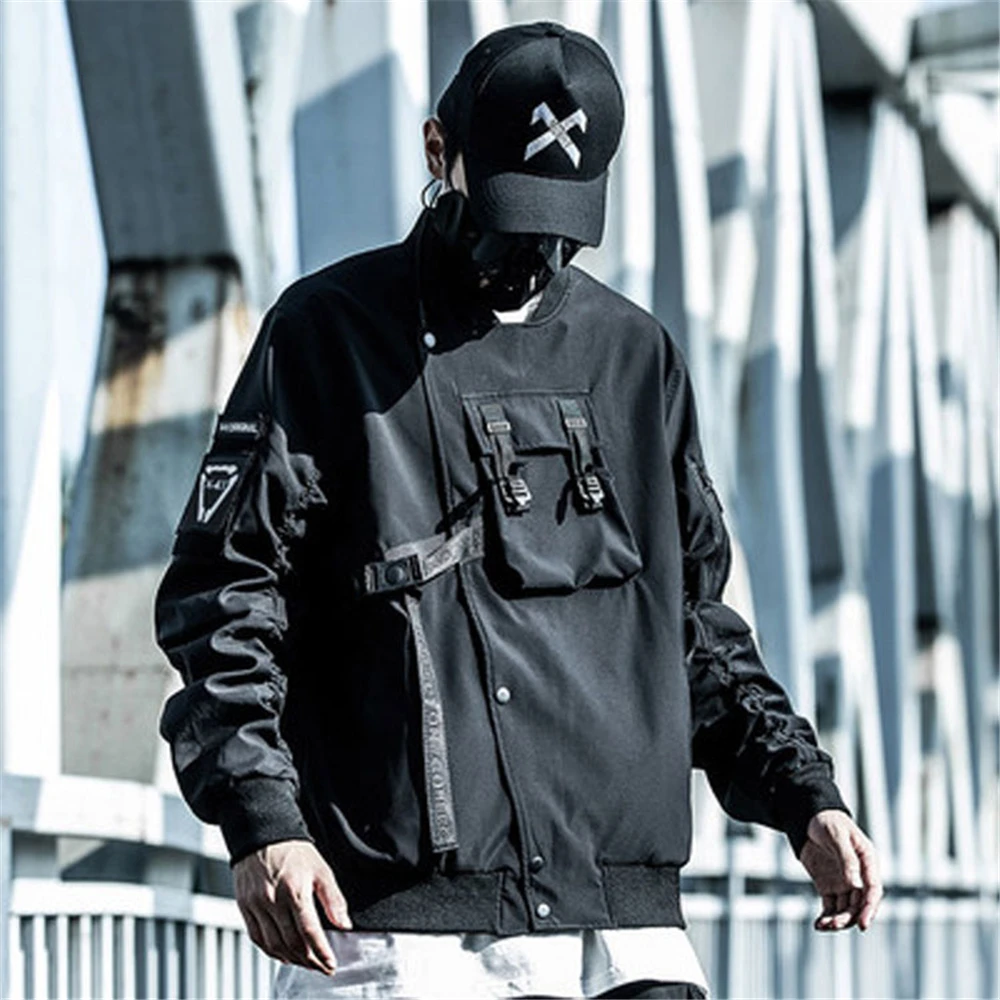 Tactical Bomber Jackets Letter Embroidery Functional Multi Pockets Coats Windbreaker HipHop Streetwear Male Tops  Men's Clothing