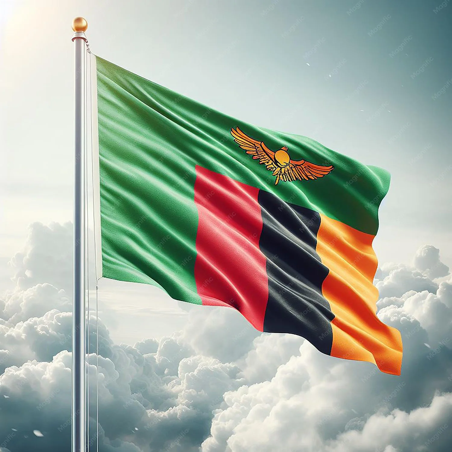 (TIKI FLAG) Zambia Flag 3x5fts  90x150cm polyester hanging banner Zambia National hanging Flag for decoration
