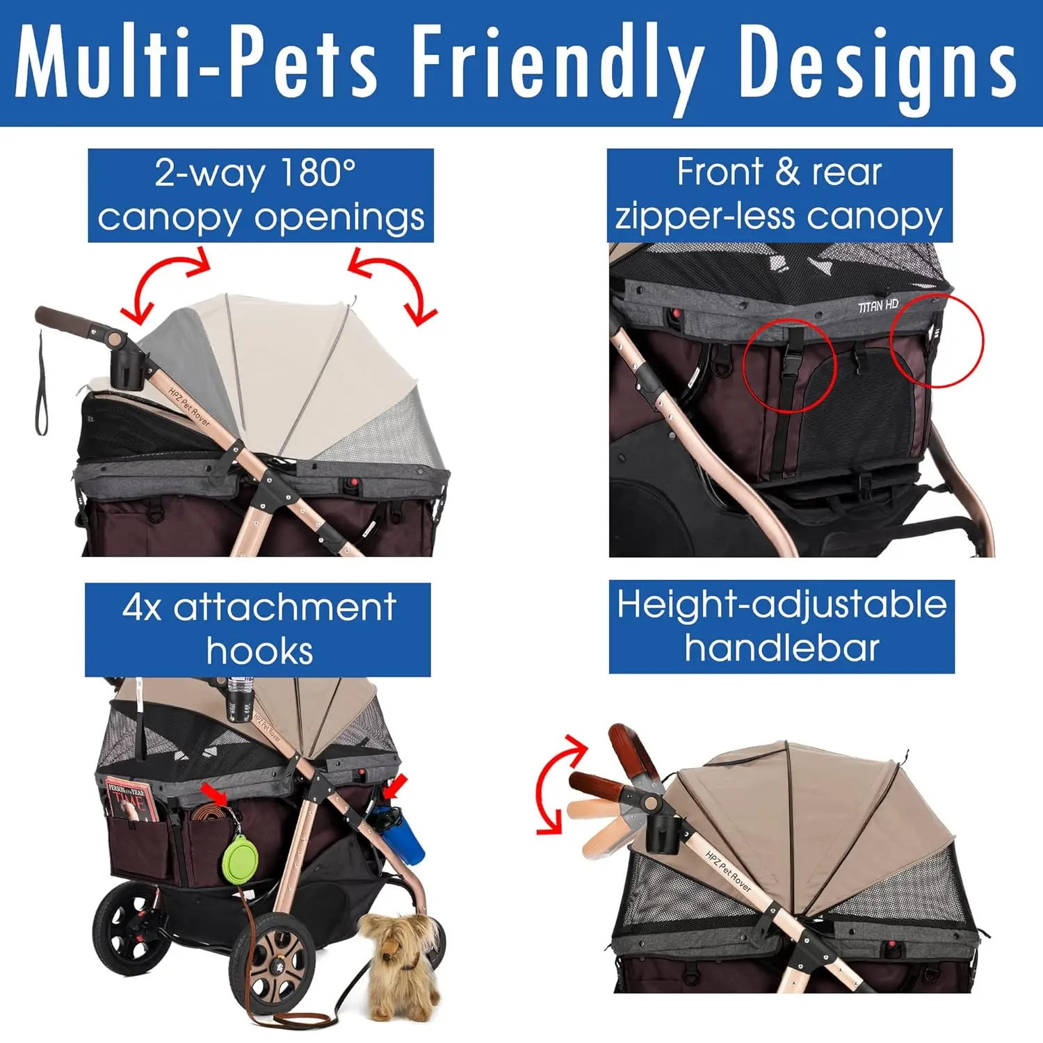 Premium Super-Sized Dog/Cat/Pet Stroller SUV Travel Carriage/w Access Ramp/100Lbs Capacity/Pumpless Rubber Wheels/Alumi