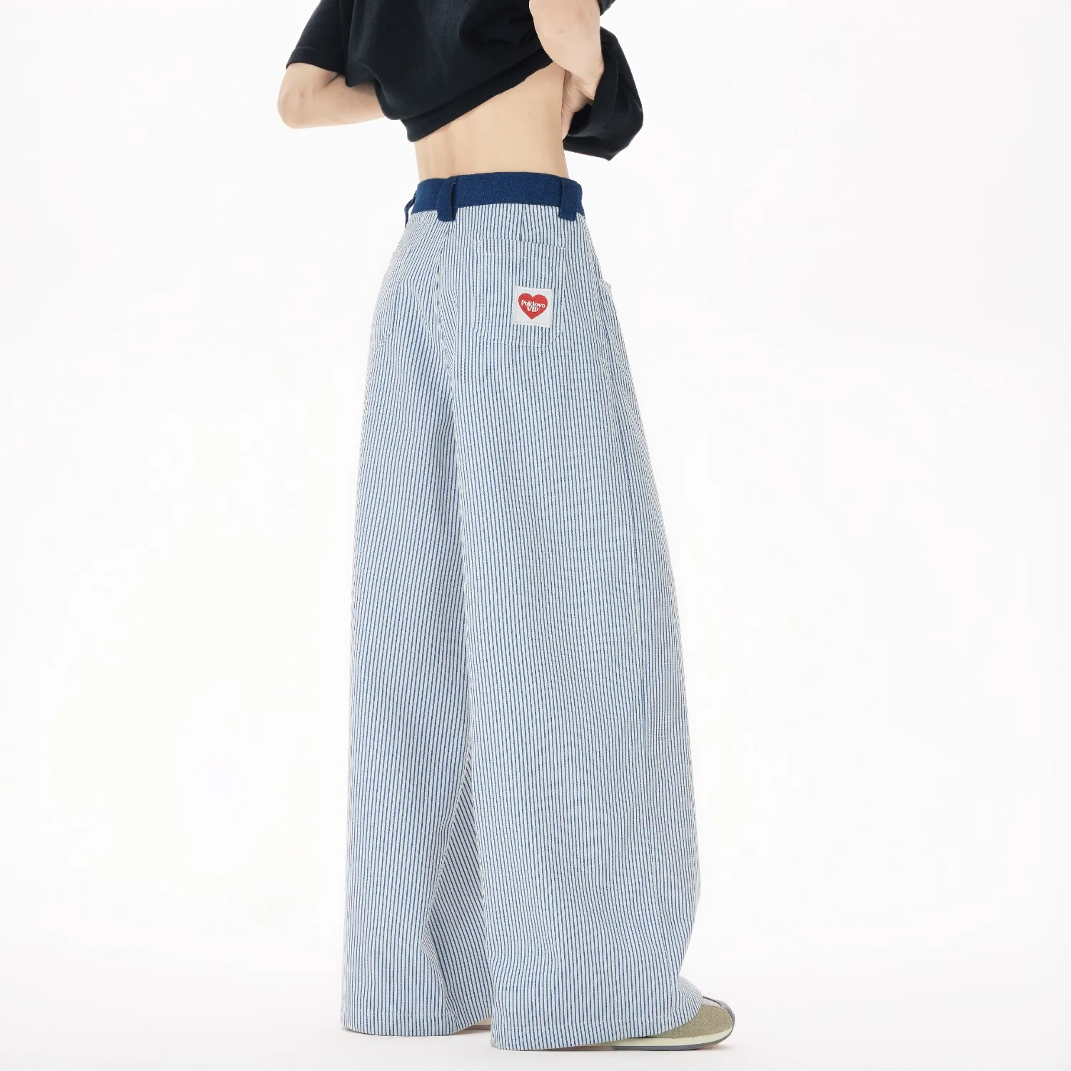 

Retro American Striped Denim Jeans Loose Wide Leg Long Pants for Men And Women Spring Autumn Heart Embroidery Straight BF Laz...
