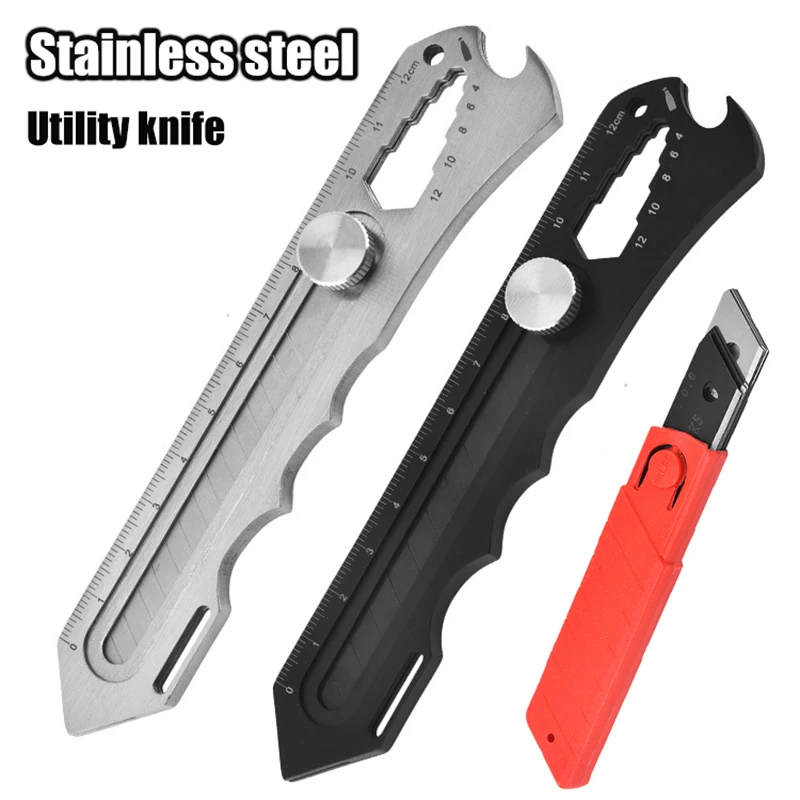 3cr13 Stainless Steel Utility Knife Bottle Opener Hexagonal Screwdriver Window Breaker Caliper Cable Bender Multi-Function Tool