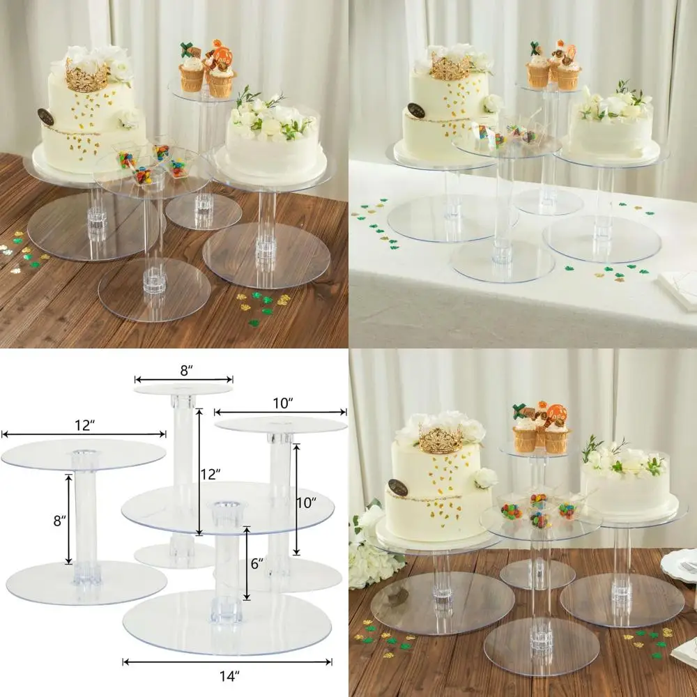

4-х уровневая акриловая кристально прозрачная подставка для торта XL для декора дня рождения, Рождества, вечеринки и свадьбы