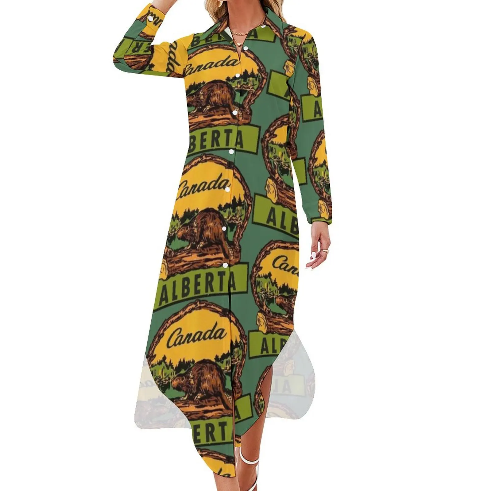 Alberta Beaver AB Canada Vintage Travel Decal Long Sleeved Shirt Dress prom dress Elegant gowns