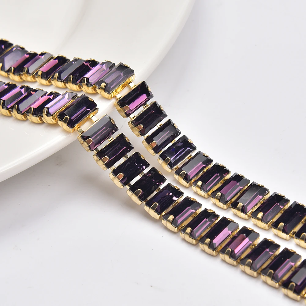 5*10Mm Long Strip Rhinestone Trimming Colored Array Rectangle Glass Strass Crystal Cup Chain For Shoes Bags Clothing Accessories