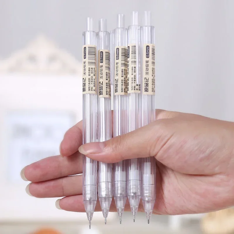 5 Teile/satz Druckbleistift Weiß Einfacher Automatischer Stift 0,5/0,7 mm für Studenten Schulbedarf Bürozubehör Schreibwaren – Detail 1