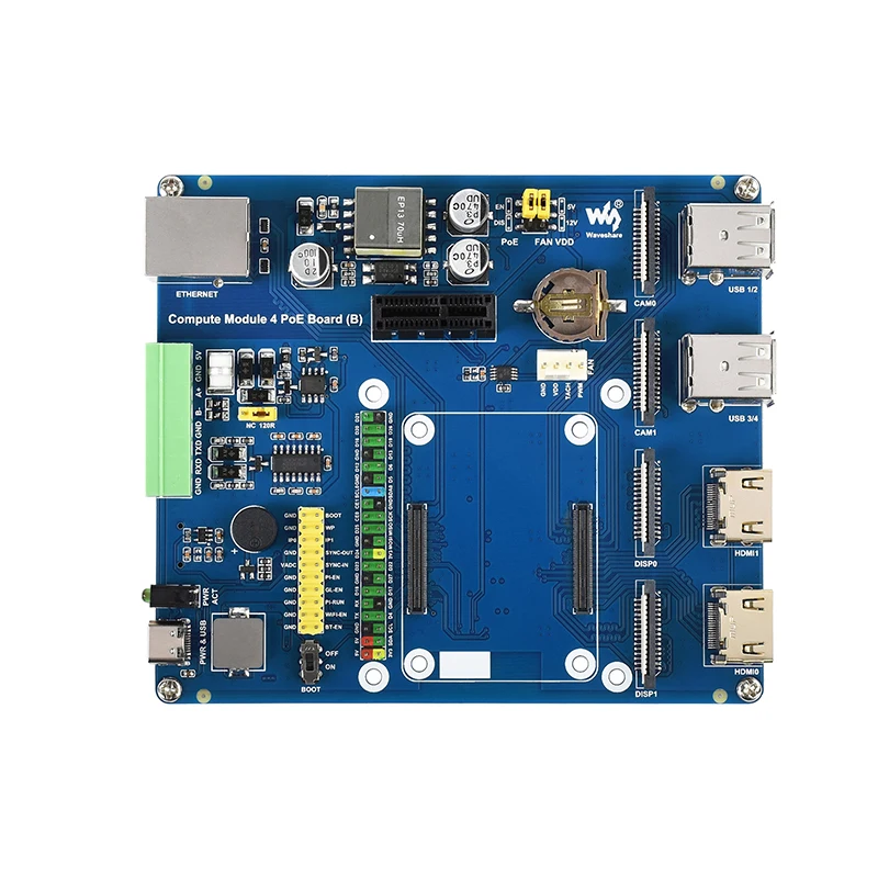 CM4 PoE Expansion Board B-type with Shell, 2-way DSI CSI Interface, 4-way USB