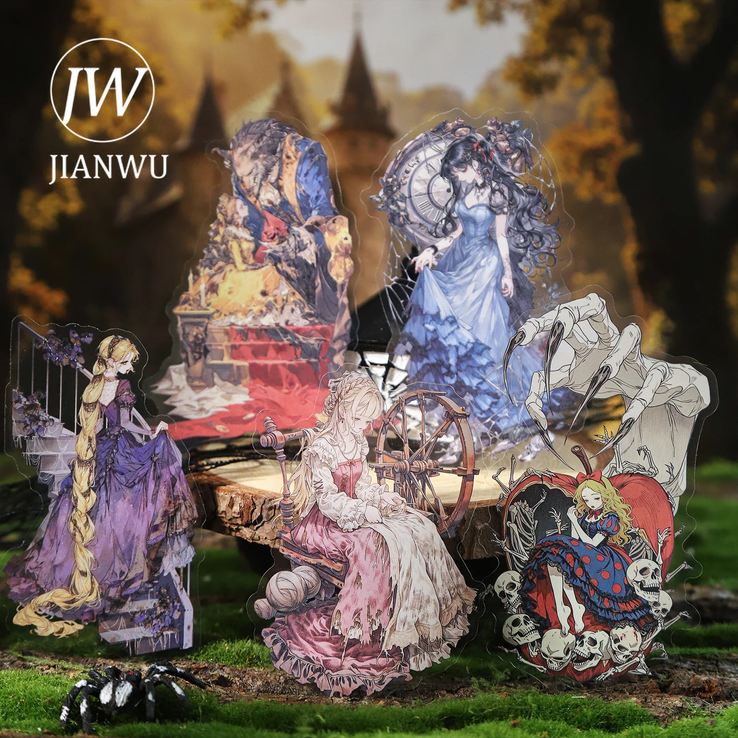 JIANWU Vintage Dark Fairy Tale Character Landscape Material Collage Scrapbooking PET Sticker Creative DIY Journal Stationery
