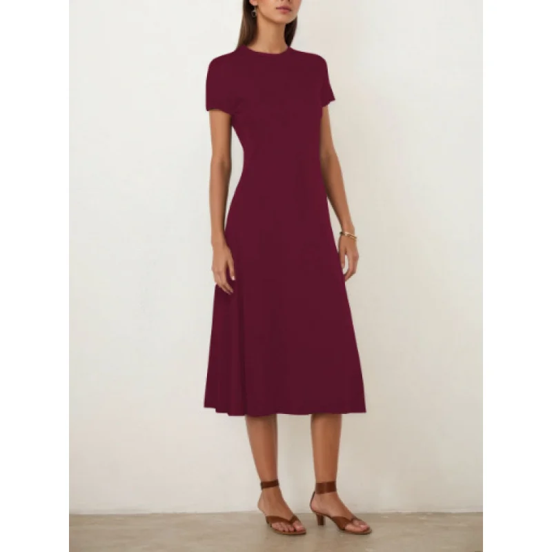 ヨーロッパとアメリカの夏のカジュアルでエレガントな新しいラウンドネック半袖Aラインドレス