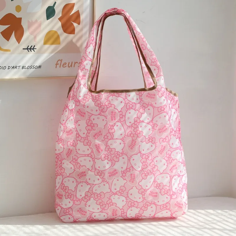 Hello Kitty Folding Shopping Bag Cute Cartoon Portable Versatile Storage Bag Office Desktop Accessories Student Gift Wholesale