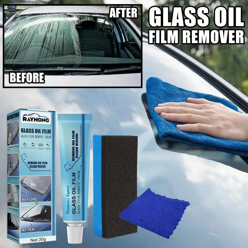 Universal Car Glass Cleaning Paste Auto Glass Polishing Glass Oil Film Remover Car Front Windshield With Sponge Cleaning Liquid