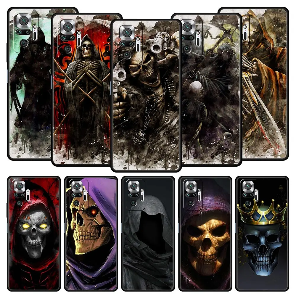 Silicone Phone Case For Xiaomi Redmi Note 12 10 11 9 8 Pro Plus 9S 7 8T 9T 9A 8A 9C K40 Gaming Cover Grim Reaper Skull Skeleton
