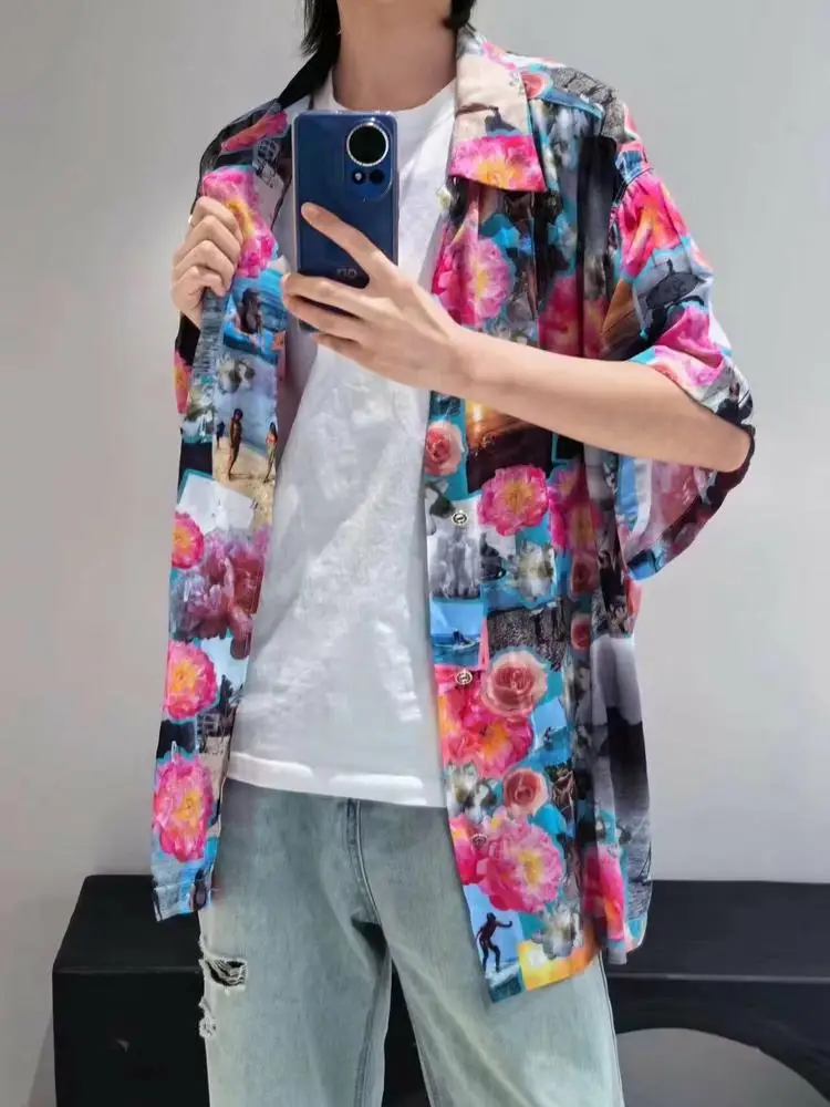 

Limited Edition Hand-Sewn Silver Button ort Sve Hawaiian irt for Men And Women Chained Hearts Loose Fit Four Seasons