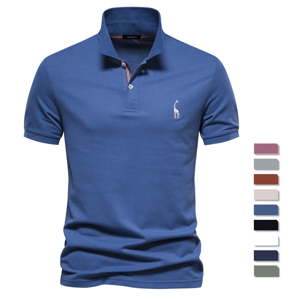 Summer High-quality Cross-border Cotton Deer Embroidery Polo Men's T-shirt Solid Color Lapel Basic Short-sleeved Top For Men