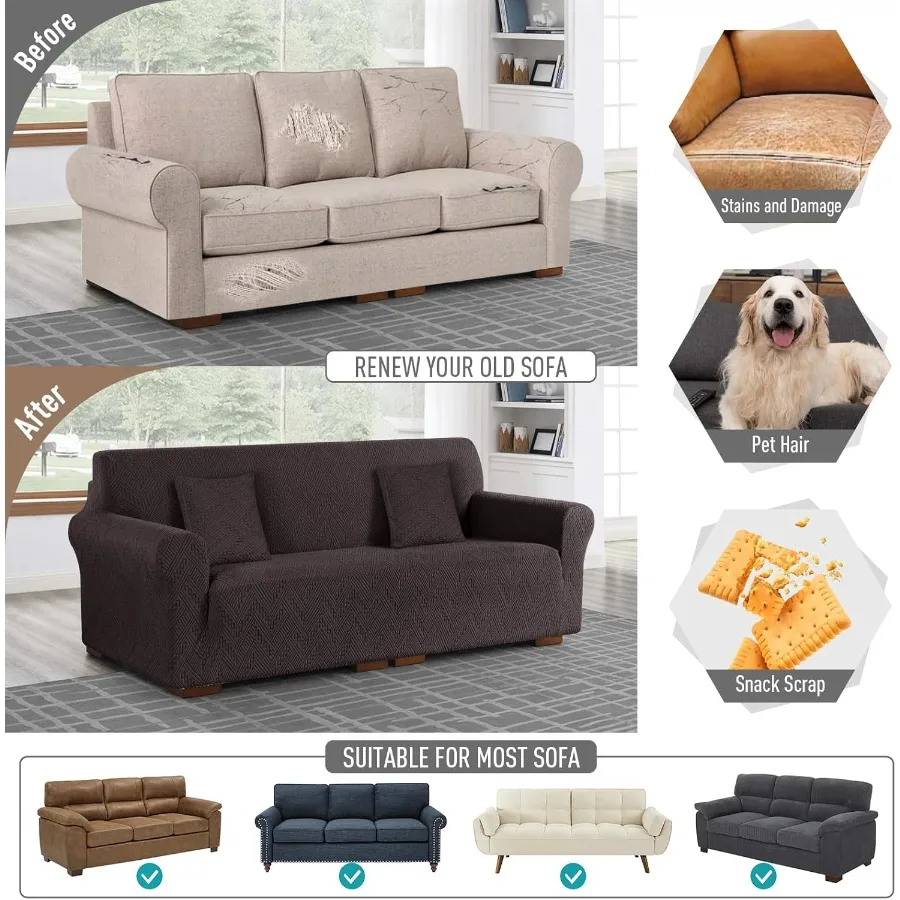 Uniwersalny pokrowiec na sofę z 3 siedziskami, z antypoślizgową konstrukcją i miękką, zmywalną tkaniną żakardową, ochraniacz na meble.