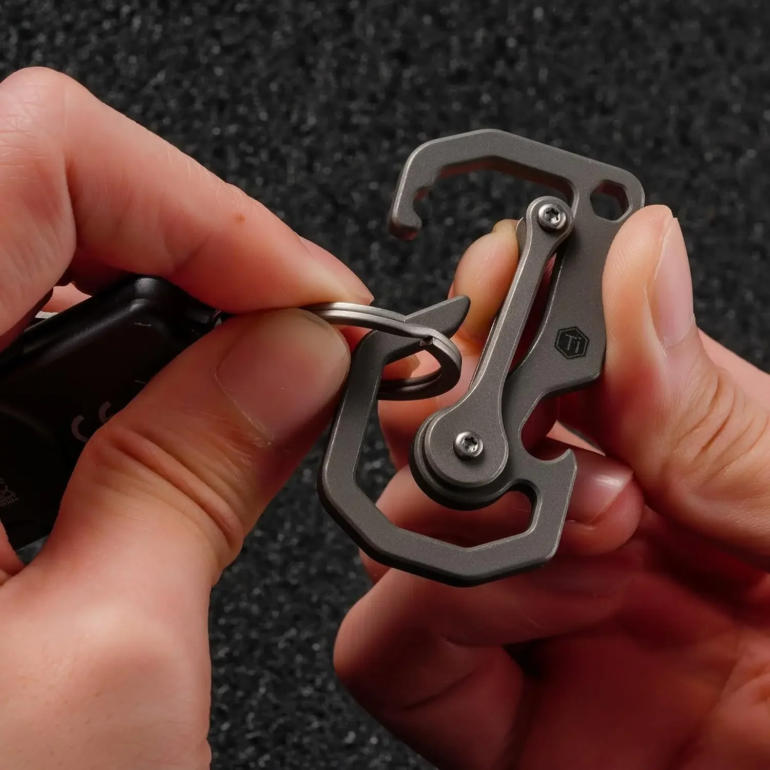KeyUnity Titanium Carabiner Keychain Tool, 3 Functions in 1 Multitool for Everyday Carry (KU06)