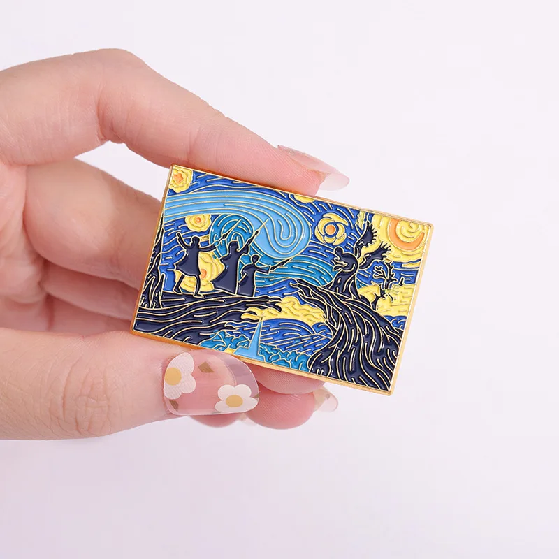 Starry Night Magic School Enamel Pins Custom Witch Wizard Castle Brooches Lapel Badges Punk Jewelry Gift for Fans Friends