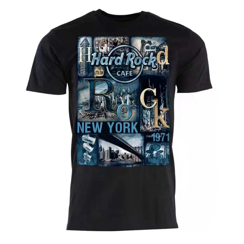 Camiseta con estampado 3D de Hard Rock Cafe, camiseta Unisex con Collage City, deportes callejeros, Top informal grande con cuello redondo, verano 2023