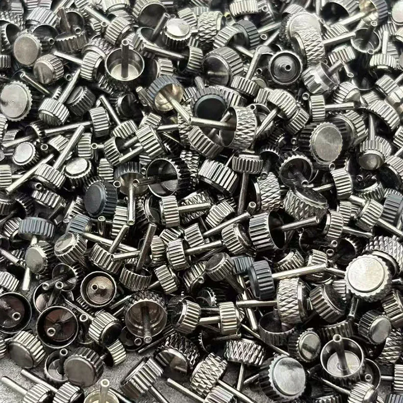 50pcs Watch Parts Various Sizes Miscellaneous Watch Crown Mixed Handle Shipped Randomly Black-grey Approximately