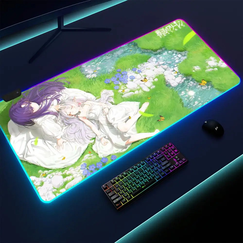 Frieren Beyond Journey End Mouse Pad Gaming mat LED lighted non-slip base waterproof large deskpad soft surface