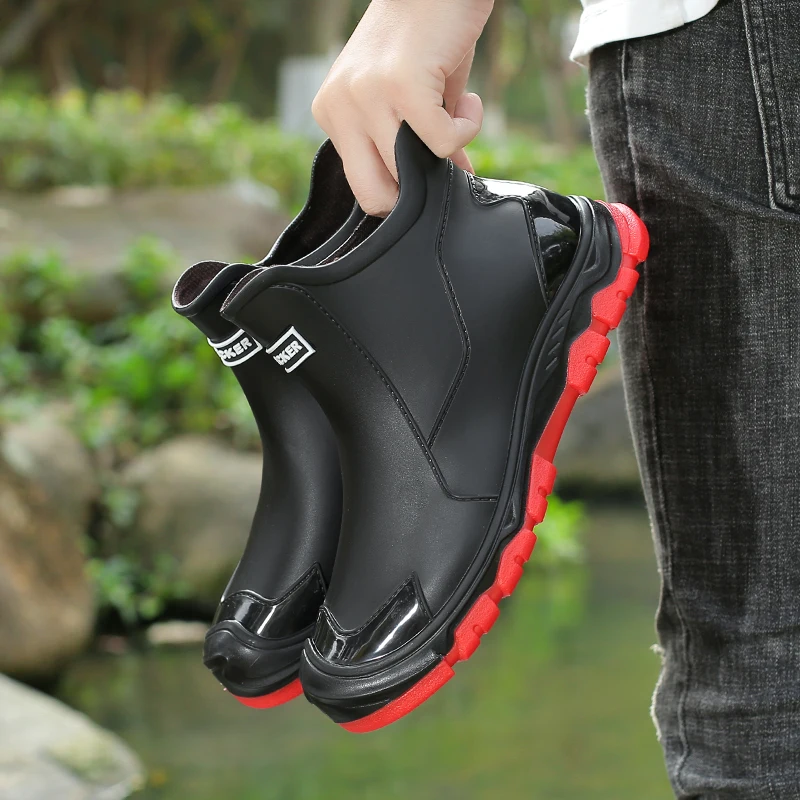 Men's Trendy Lightweight Waterproof Rubber Shoes Men's Short Rain Boots Urban Water Boots Non-slip Wear-resistant Wading Boots