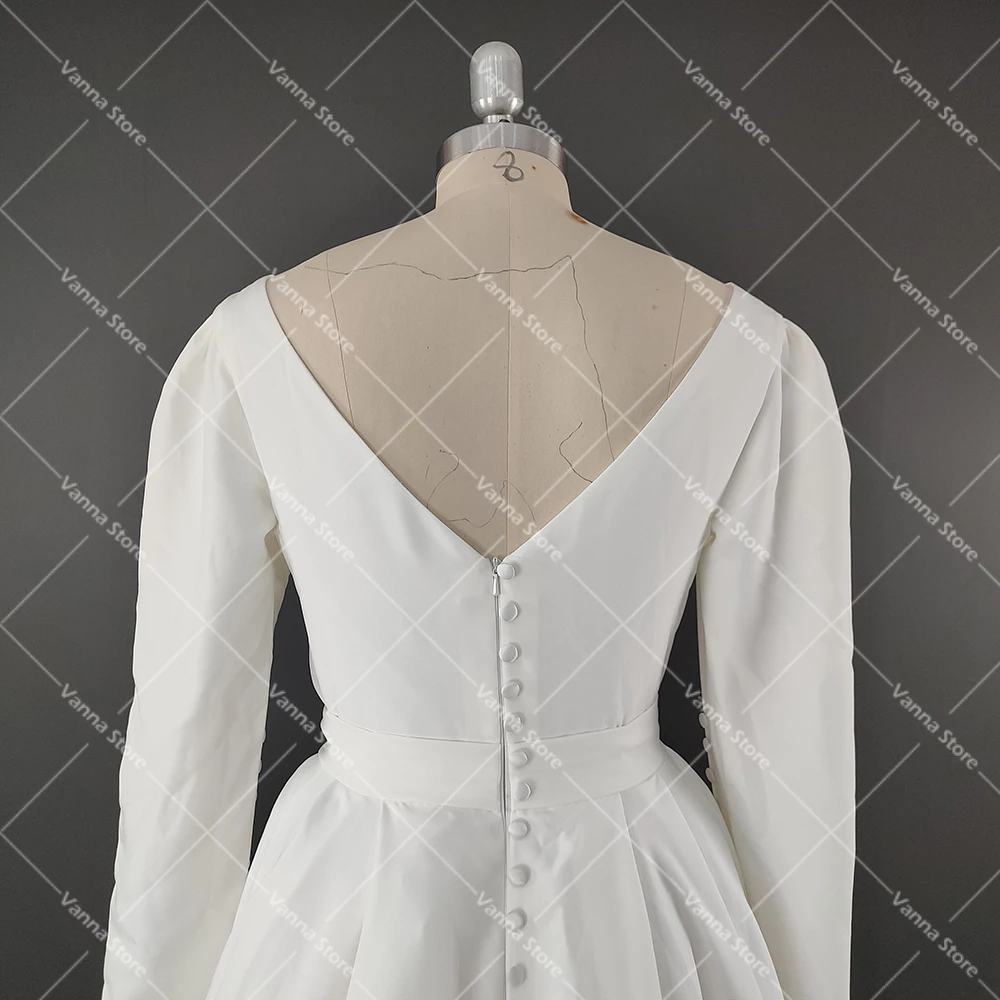 Robe de Mariée en Satin à Manches sulfet Col Bateau, Vêtement de Plage, Dos aux, avec lèvent, sur Mesure, pour Patients, avec Traîne, 2021