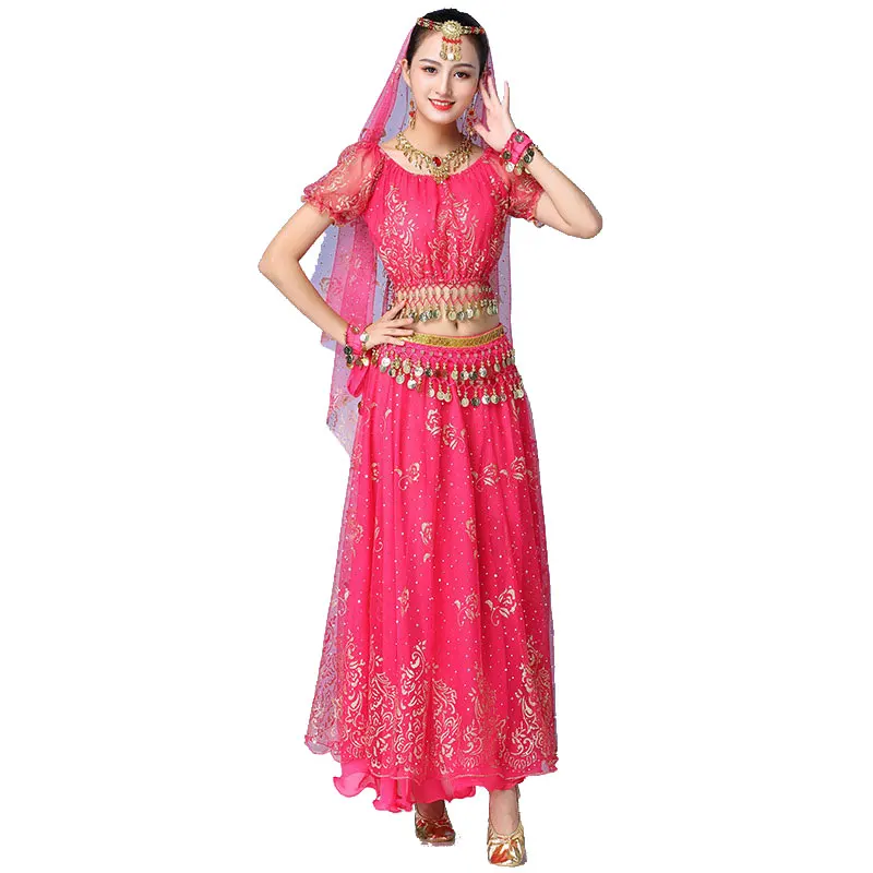 Women Indian Belly Dance Costume Professional Oriental Halloween Bollywood Jasmine Cosplay Headdress Top Skirt Stage Rave Set