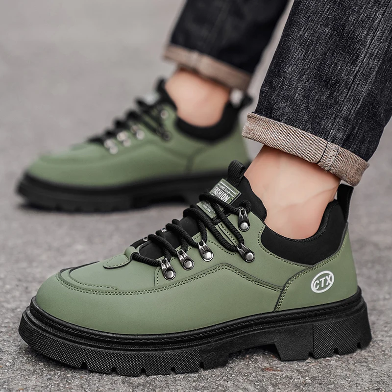 2025 الخريف الأصفر حذاء رجالي كاجوال مريح المنخفضة قطع بولي Leather الجلود الأدوات أحذية رياضية الرجال في الهواء الطلق المضادة للانزلاق أحذية عمل للرجل #4