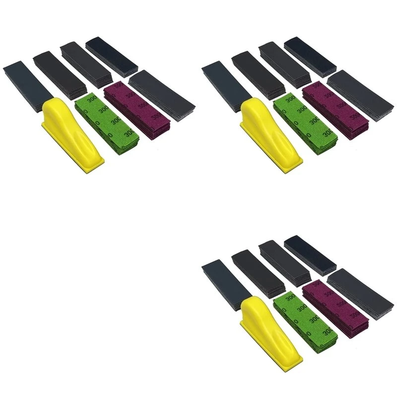 Must Have 3 Set 3.5X1inch Mini Sandpaper With Hook And Sanding Block 213 Pcs Assorted 400/600/800/1000/1500/2000/3000 Grits