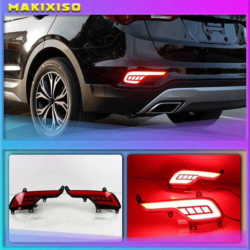 2Pcs LED Rear Bumper Reflector Light For Hyundai ix45 Santa Fe Santafe 2016 2017 2018 Brake Light Turn Signal Light