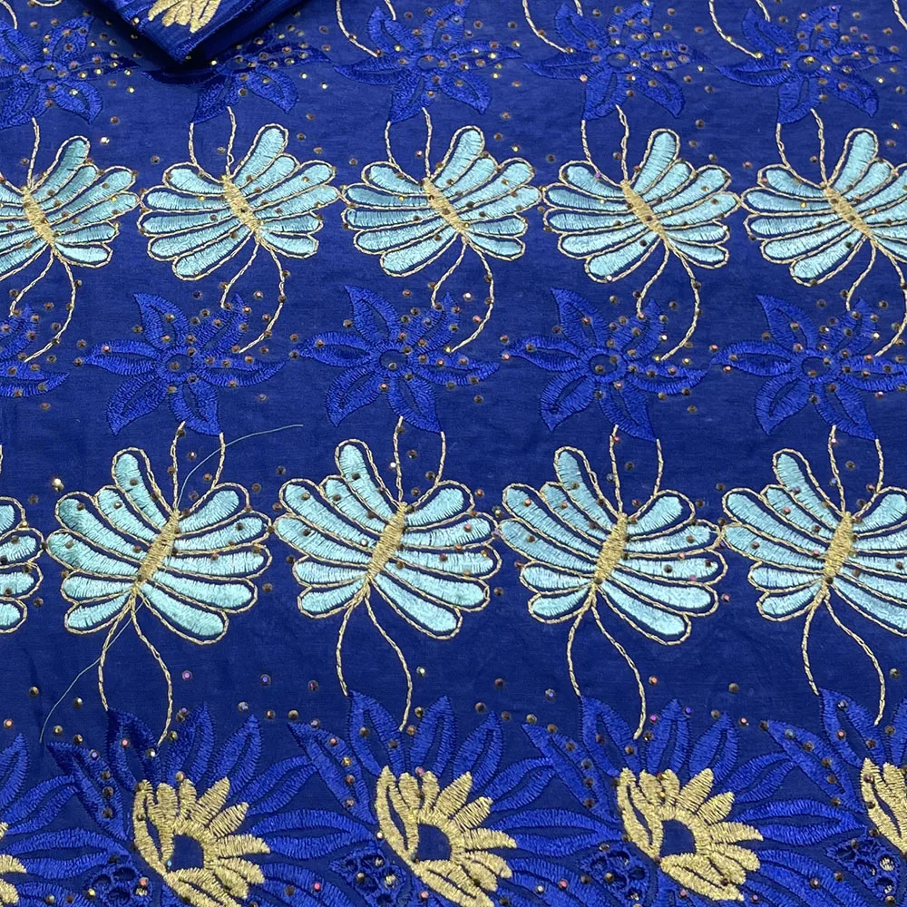 Cotton Fabric Suit 5 Yards Cloth And 2yards Scarf Flower Pattern With Rhinestones High Quality African Lace Fabric 02C41