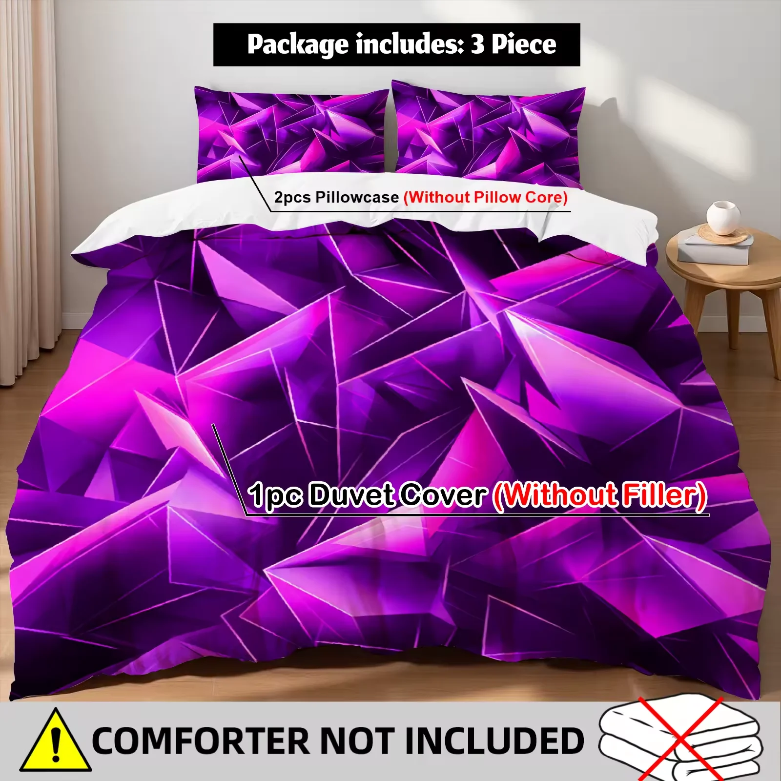 3Pc Bedding Set  Gaming 3D Geometric CrystalArt Duvet Cover With 2 Pillowcases 50cmx75cm Single Twin Queen Size Size Bedding Set